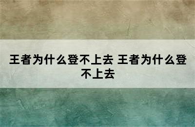 王者为什么登不上去 王者为什么登不上去